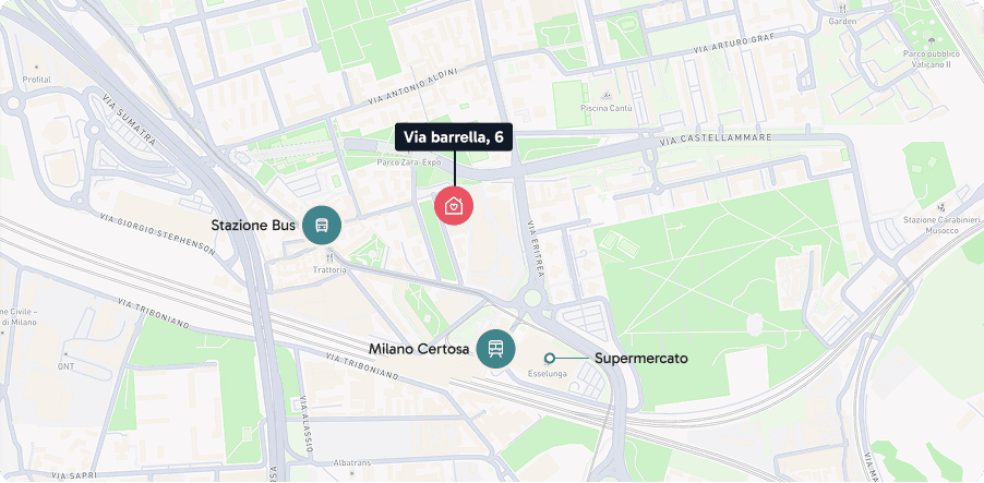 Map of the Certosa District in Milan, showing WAO Certosa and Certosa FS station